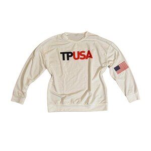 Charlie Kirk TPUSA Long Sleeve Shirt White USA Flag Graphic Mens Size Large Tee